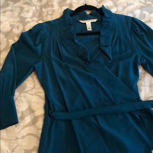 Diane vonFursetnberg silk dark teal wrap shirt.